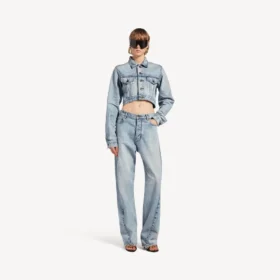 Jean femme à coutures torsadées, bleu clair délavé