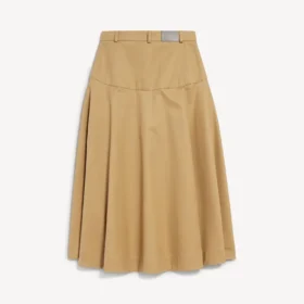 Jupe en coton coupe trapèze pour femme, couleur camel