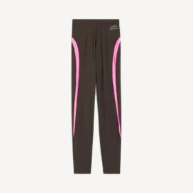 Leggings techwear pour femme, couleur marron kaki/rose fluo