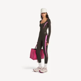 Leggings techwear pour femme, couleur marron kaki/rose fluo