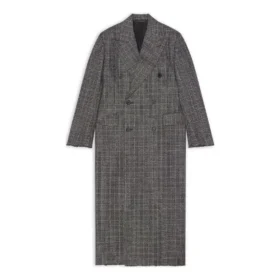 Manteau à carreaux à double boutonnage « Noir Gris » 704488TMU021070