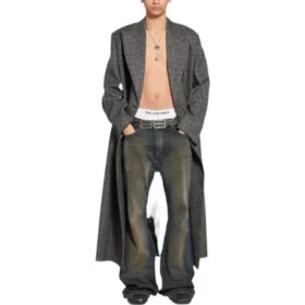 Manteau à carreaux à double boutonnage « Noir Gris » 704488TMU021070