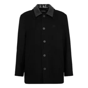 Manteau à double col en laine mélangée « Noir » 626314TIU071000