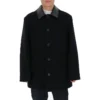 Manteau à double col en laine mélangée « Noir » 626314TIU071000
