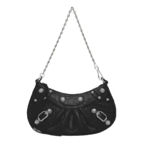 Mini-sac Le Cagole avec chaîne, motif crocodile gaufré « Noir » 69581423EJY1000