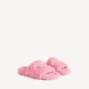 Mules ouvertes en fourrure pour femme, rose tendre