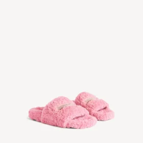 Mules ouvertes en fourrure pour femme, rose tendre