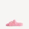 Mules ouvertes en fourrure pour femme, rose tendre