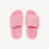 Mules ouvertes en fourrure pour femme, rose tendre