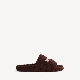 Mules ouvertes pour homme en fourrure, couleur châtaigne