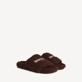 Mules ouvertes pour homme en fourrure, couleur châtaigne