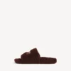Mules ouvertes pour homme en fourrure, couleur châtaigne Mules ouvertes pour homme en fourrure, couleur châtaigne