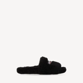Mules ouvertes pour homme en fourrure, noir/blanc/rouge Mules ouvertes pour homme en fourrure, noir/blanc/rouge