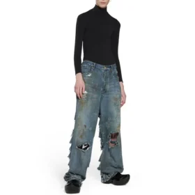 Pantalon baggy ultra-déchiré « Light Blue » 745248TNW014012