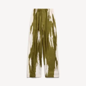 Pantalon de pyjama pour femme en twill de soie imprimé « brush scratch » couleur kaki