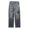 Pantalon en denim droit à imprimé griffonné « Blue » 746986TOW664036