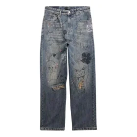Pantalon en denim droit à imprimé griffonné « Blue » 746986TOW664036 Pantalon en denim droit à imprimé griffonné « Blue » 746986TOW664036