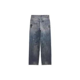 Pantalon en denim droit à imprimé griffonné « Blue » 746986TOW664036 Pantalon en denim droit à imprimé griffonné « Blue » 746986TOW664036