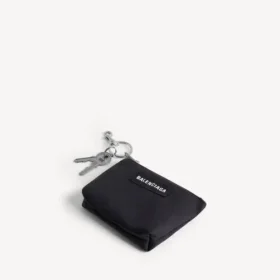 Pochette zippée pour homme avec breloque, noire