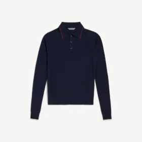 Polos à manches longues en maille pour homme, bleu marine