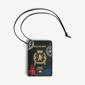 Porte-carte passeport pour homme avec breloque, noir/multicolore