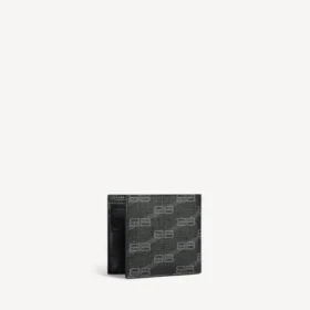 Portefeuille carré plié pour homme en toile enduite BB Monogram, noir/gris