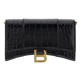 Portefeuille Hourglass à chaîne, motif crocodile gaufré « Noir » 6560501LRGM1000