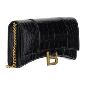 Portefeuille Hourglass à chaîne, motif crocodile gaufré « Noir » 6560501LRGM1000