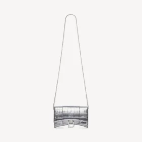 Portefeuille pour femme en forme d&rsquo;Hourglass avec chaîne, couleur argent