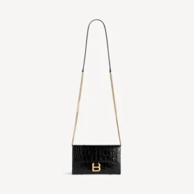 Portefeuille pour femme en forme d&rsquo;Hourglass avec chaîne, noir
