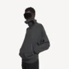 Pull à col montant pour femme, à porter à l&rsquo;envers, gris chiné foncé