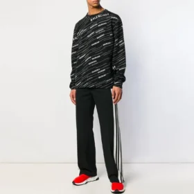 Pull à col rond avec logo jacquard « Noir » 555381T15241070
