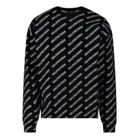 Pull à col rond avec logo sur toute la surface « Noir Blanc » 702952T32331070 Pull à col rond avec logo sur toute la surface « Noir Blanc » 702952T32331070