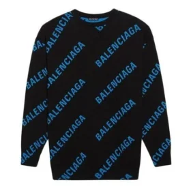Pull à col rond avec logo sur toute la surface « Noir Bleu » 625970T31781165