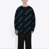 Pull à col rond avec logo sur toute la surface « Noir Bleu » 625970T31781165