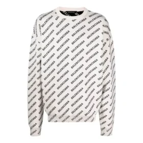 Pull à col rond avec logo sur toute la surface « White Black » 702952T32339054