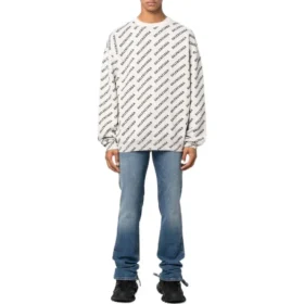 Pull à col rond avec logo sur toute la surface « White Black » 702952T32339054