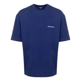 Pull à col rond et manches courtes Balenciaga FW21 pour homme, bleu, avec logo, 612966TIVG53967 Pull à col rond et manches courtes Balenciaga FW21 pour homme, bleu, avec logo, 612966TIVG53967