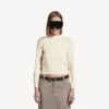 Pull à col rond pour femme, couleur crème