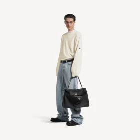 Pull à col rond pour homme, couleur crème