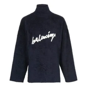 Pull à col roulé en coton brossé avec logo griffonné « Navy » 625935T31828065