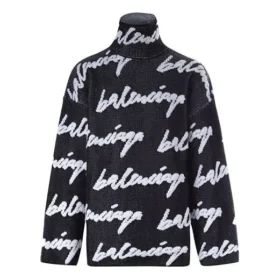 Pull à col roulé en jersey avec logo griffonné « Noir » 625927T31801070