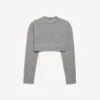 Pull court à col rond pour femme, gris chiné