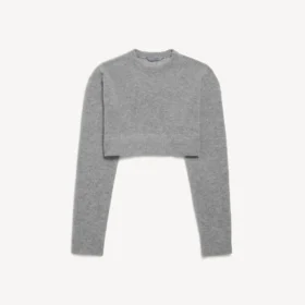 Pull court à col rond pour femme, gris chiné