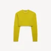 Pull court à col rond pour femme, jaune foncé