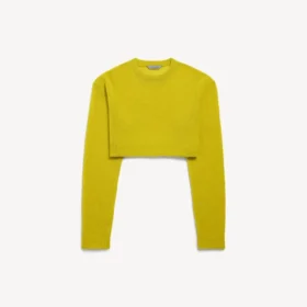 Pull court à col rond pour femme, jaune foncé