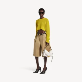 Pull court à col rond pour femme, jaune foncé