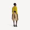 Pull court à col rond pour femme, jaune foncé