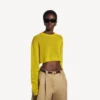 Pull court à col rond pour femme, jaune foncé