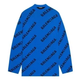 Pull en laine à col rond avec logo sur toute la surface « Bleu » 657400T15673964